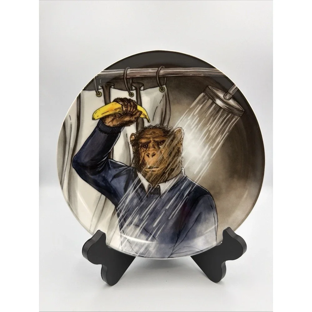 West Elm Rachel Kozlowski Dapper Animal Salad Plate Halloween Psycho Monkey 8.5